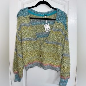 Free People Cropped Oversized Multi-colored Button Down Sweater NWT — S